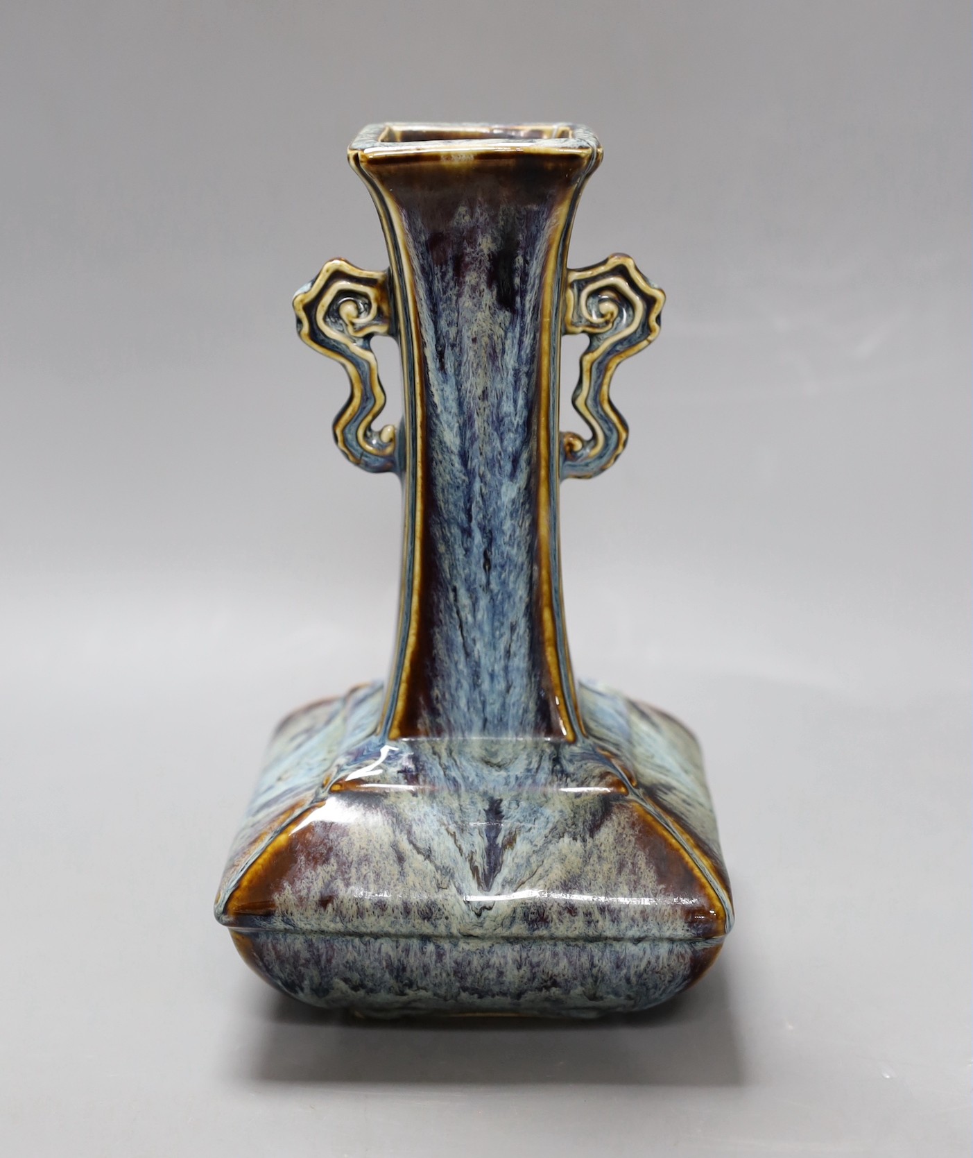 A 19th century Chinese Shiwan square vase, 23cm